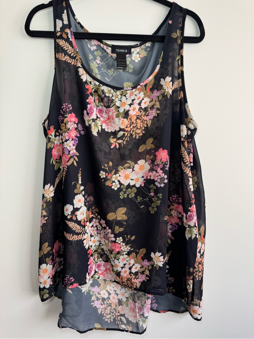 PreLoved Torrid Black Sheer Floral Tank Top Great Layer Size 2 18/20 2X FLAW